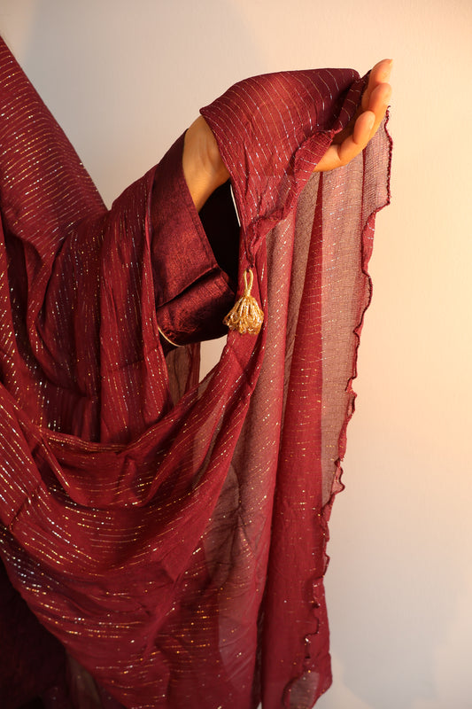 Deep Maroon Shimmer Kurta Set + Straight Pants & Dupatta
