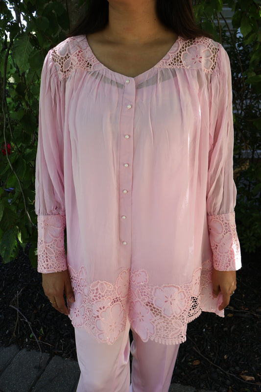 Blush Pink Crochet Panel Kurta Set