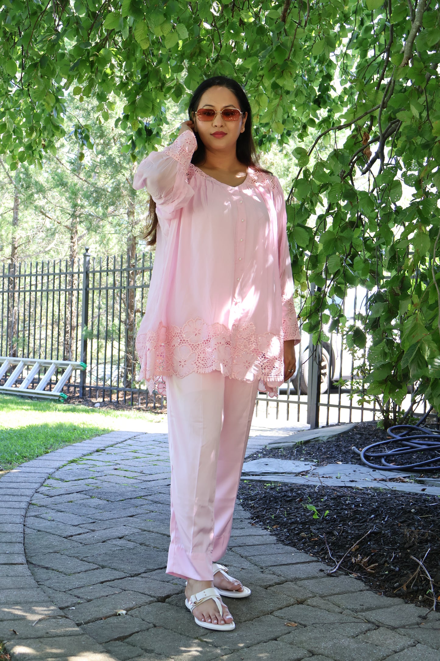 Blush Pink Crochet Panel Kurta Set