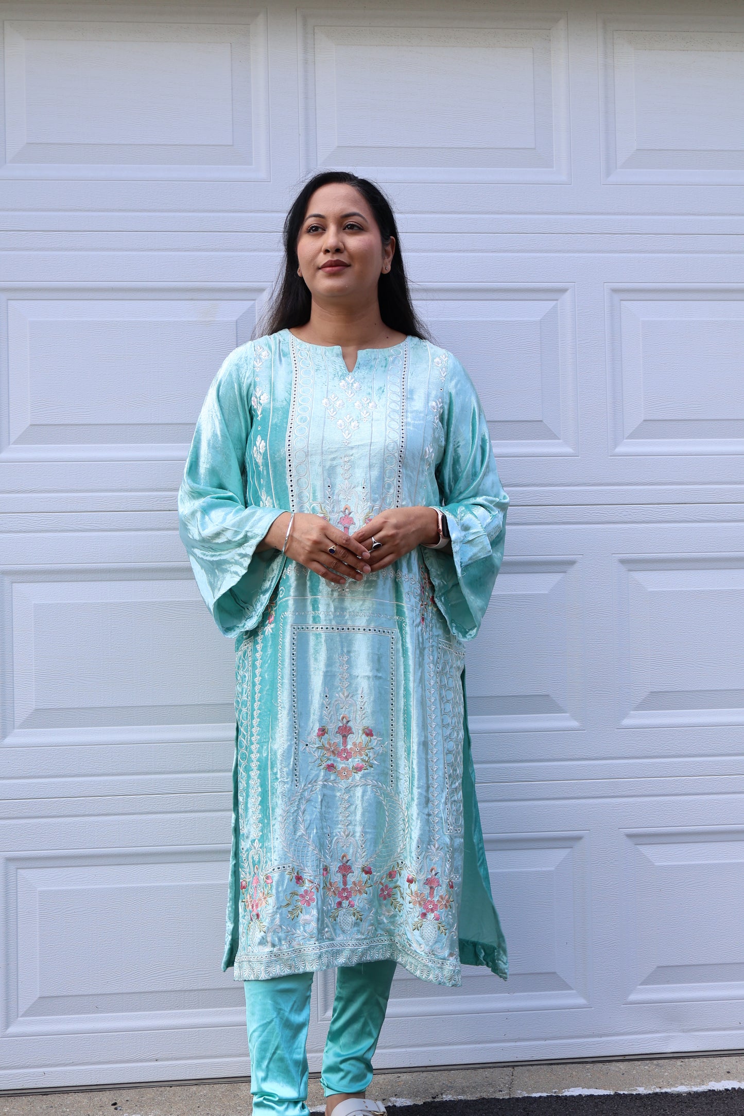 Aqua Pastel Embroidered Kurta Set