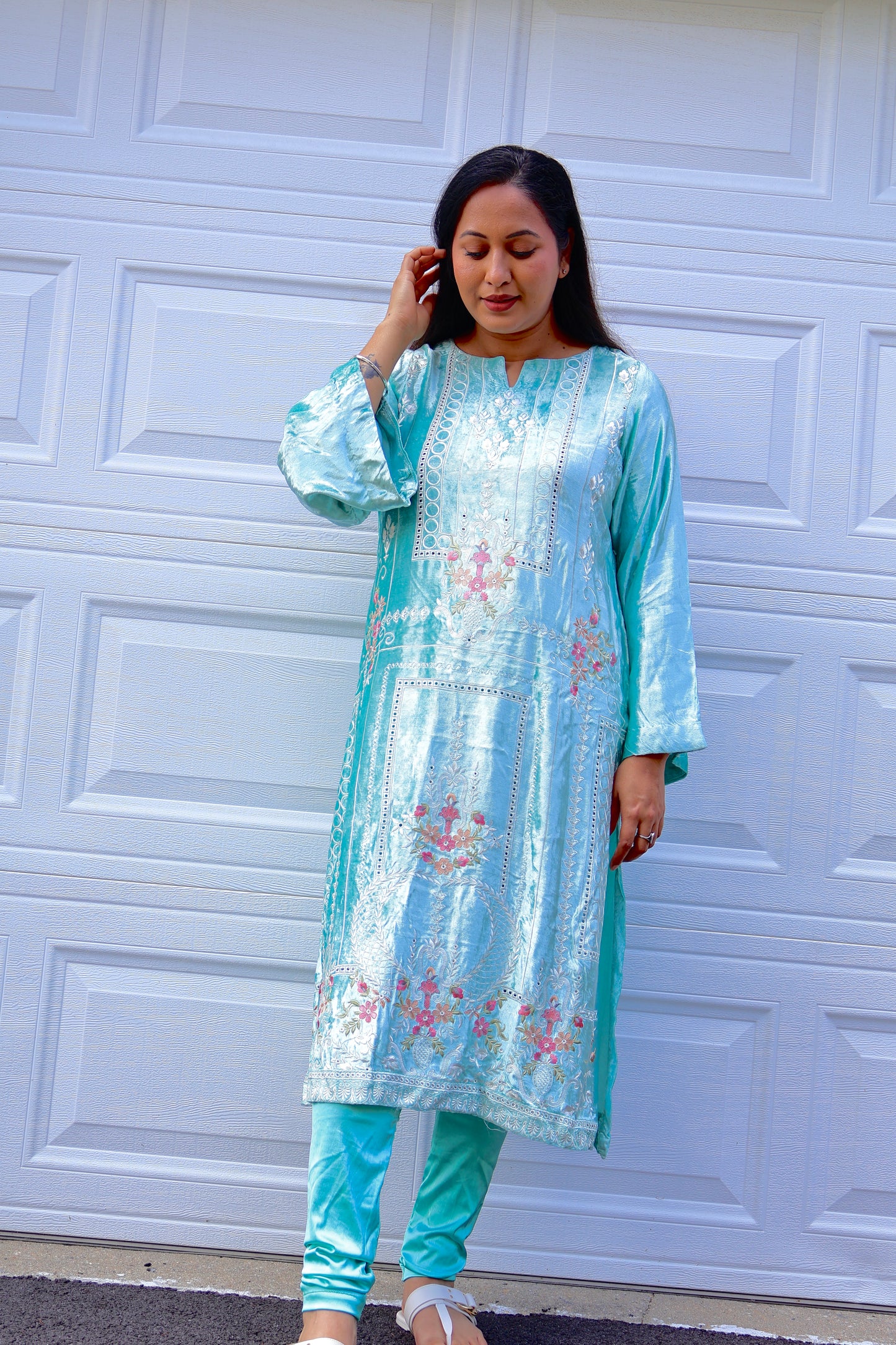 Aqua Pastel Embroidered Kurta Set