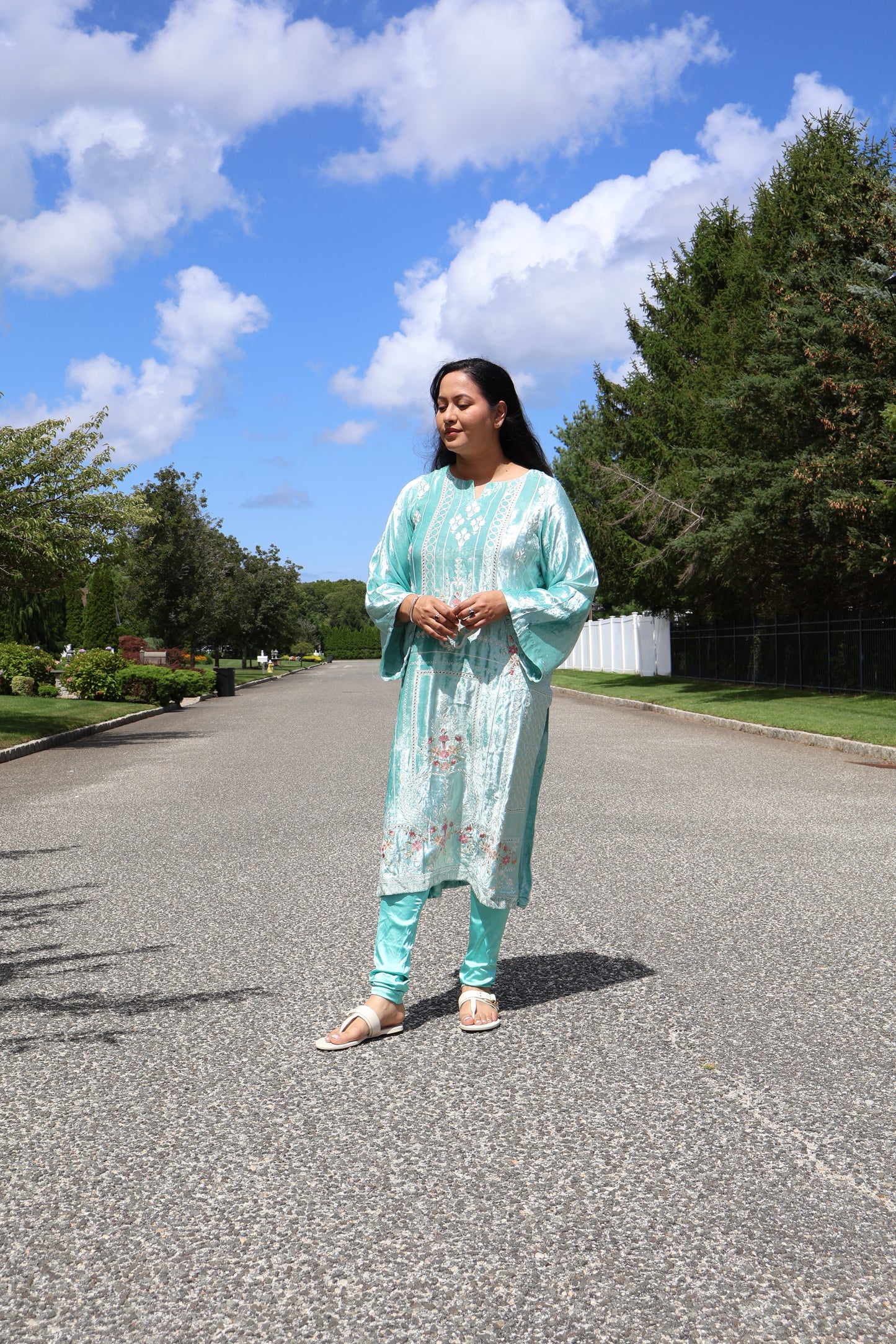 Aqua Pastel Embroidered Kurta Set