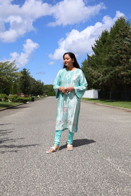 Aqua Pastel Embroidered Kurta Set