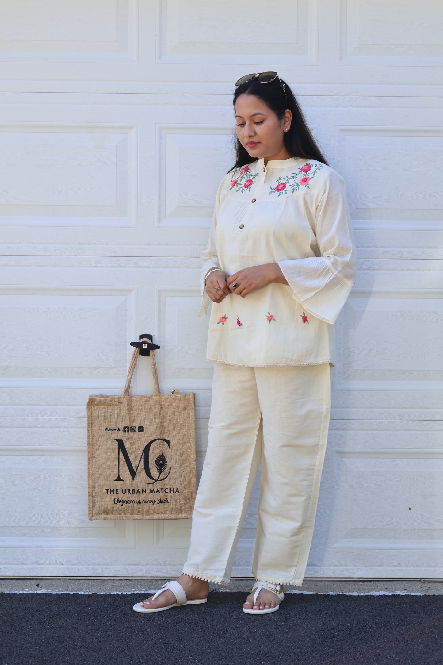 Ivory Floral Embroidered Kurta Co-Ord Set