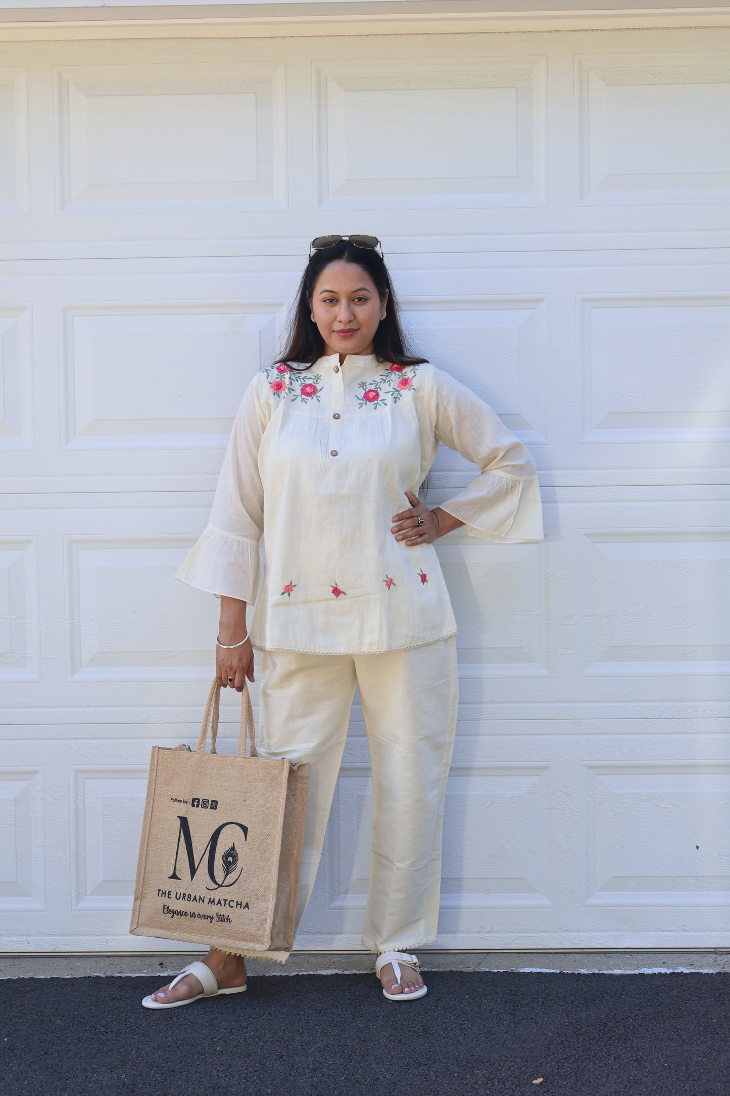 Ivory Floral Embroidered Kurta Co-Ord Set
