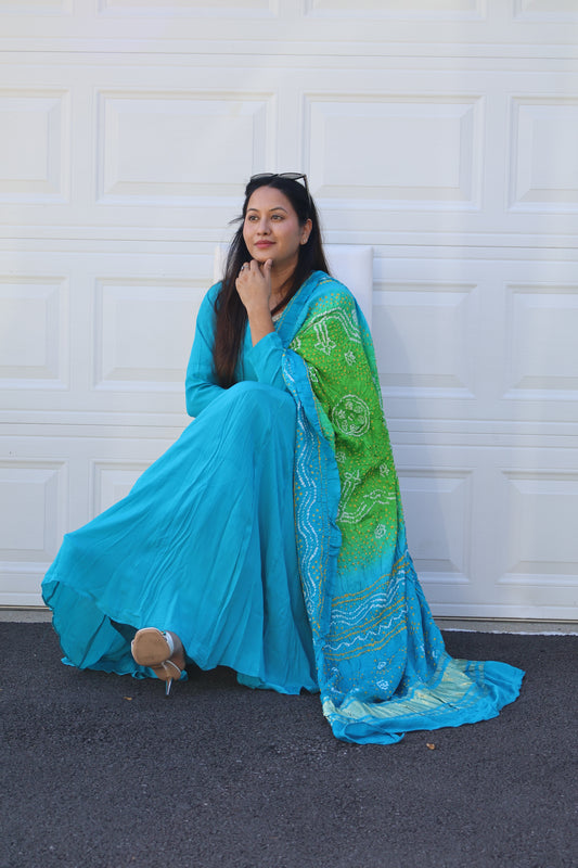Firoji  Anarkali  with Bandhani Dupatta
