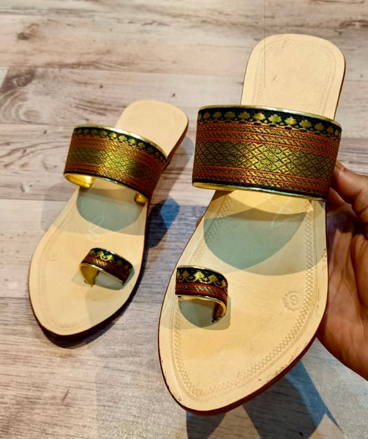 Handcrafted Kolhapuri Flats with Traditional Zari Design – Ethnic Footwear